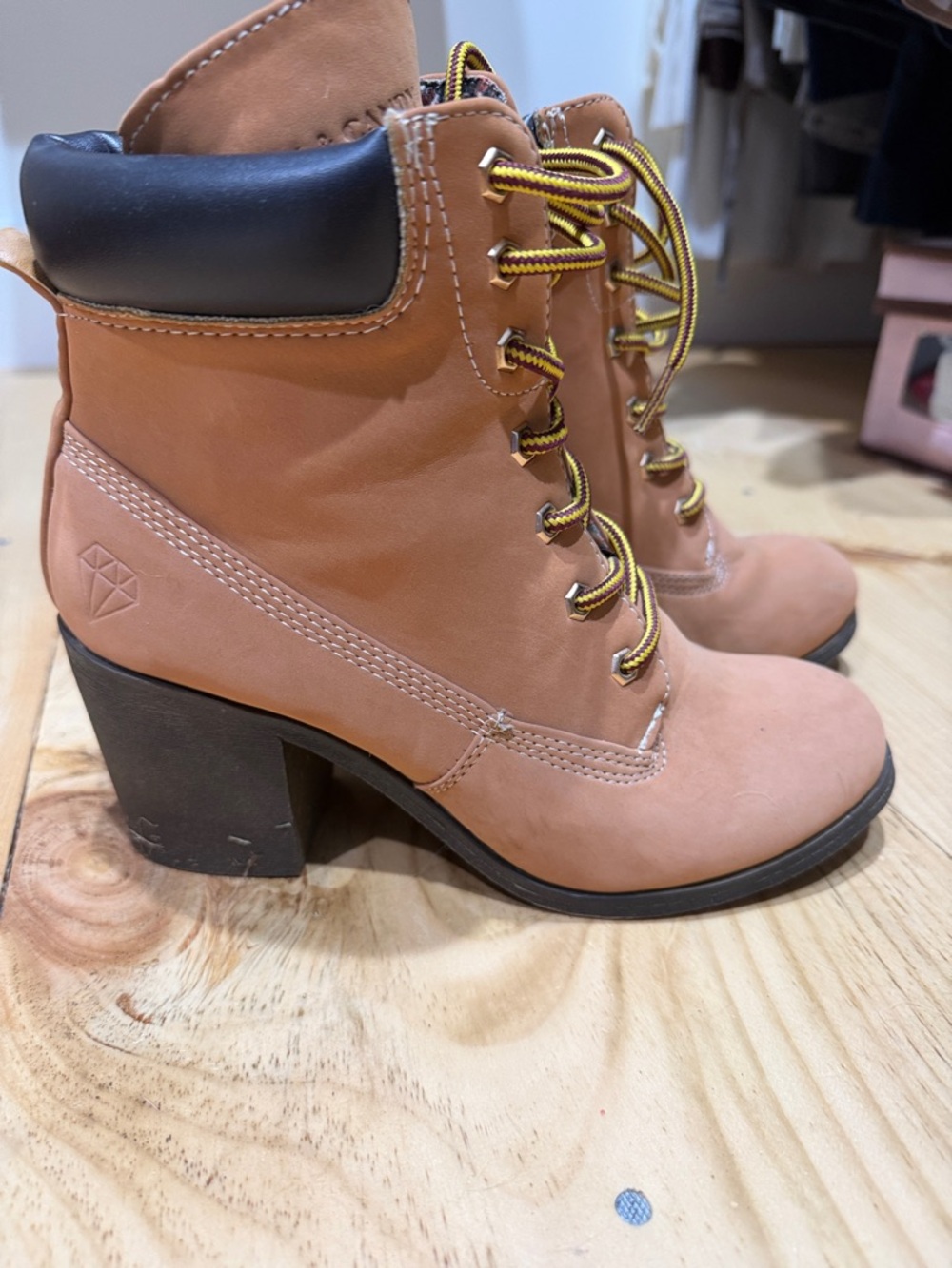 Rock & Candy Beige Lace-Up Block Heel Ankle Boots